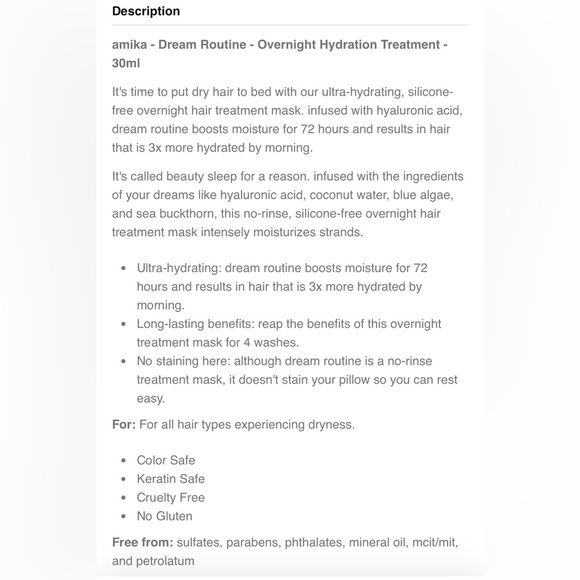 Brand New - Amika overnight hydration treatment - 30ml - Picture 4 of 4